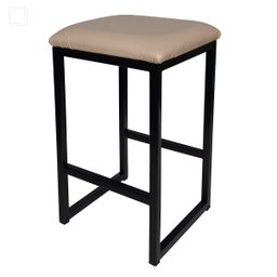 Banquetinha Puff Industrial Corino Creme Pés Em Ferro - 1