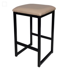 Banquetinha Puff Industrial Corino Creme Pés Em Ferro
