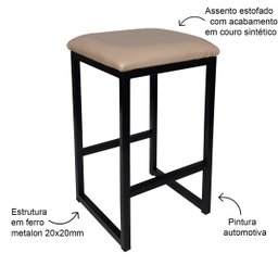 Banquetinha Puff Industrial Corino Creme Pés Em Ferro - 3