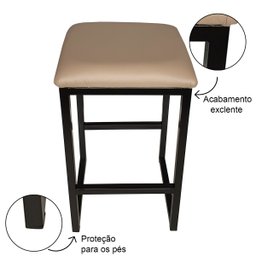 Banquetinha Puff Industrial Corino Creme Pés Em Ferro - 2