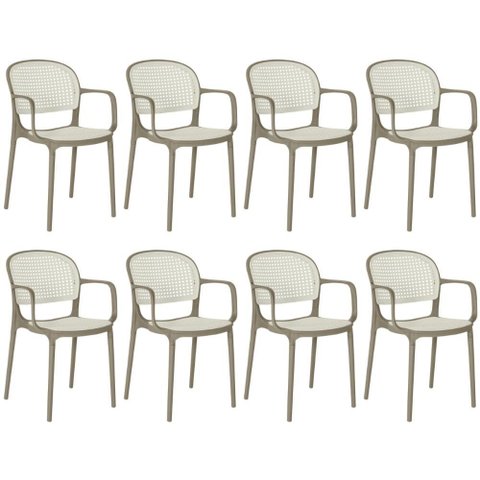Kit 8 Cadeiras de Jantar Roma Prática com Braços para Sala e Cozinha - Branco/cinza Escuro