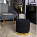 Ver imagem 2 de Puff Decorativo Redondo em Bouclê Preto com Detalhe Dourado na Base 40cm