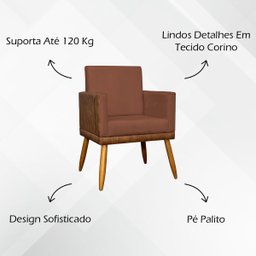 Kit 2 Poltronas Decorativas Lis Corino e Suede Cores Pé Palito 30cm - 6