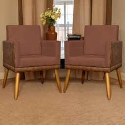 Kit 2 Poltronas Decorativas Lis Corino e Suede Cores Pé Palito 30cm - 2