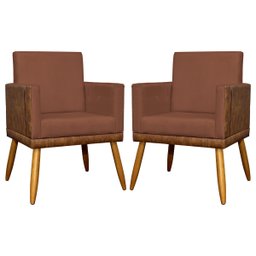 Kit 2 Poltronas Decorativas Lis Corino e Suede Cores Pé Palito 30cm - 1