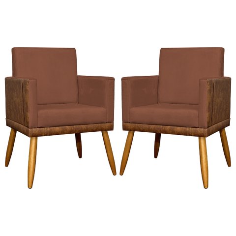 Kit 2 Poltronas Decorativas Lis Corino e Suede Cores Pé Palito 30cm