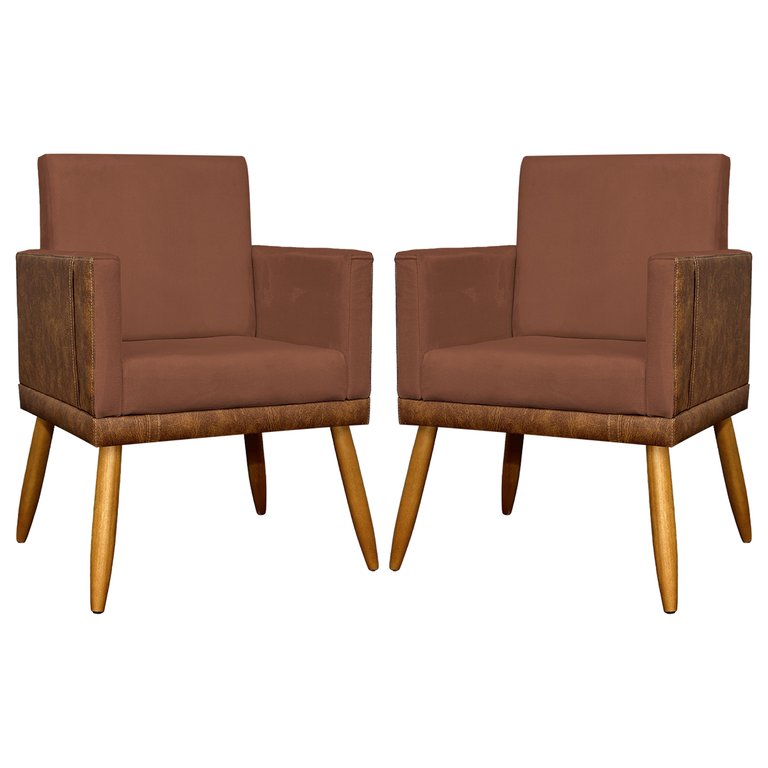Kit 2 Poltronas Decorativas Lis Corino e Suede Cores Pé Palito 30cm