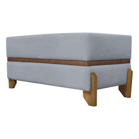Puff Recamier Kodama para Cama Queen 150cm Pé Castanho Cinza Bouclé