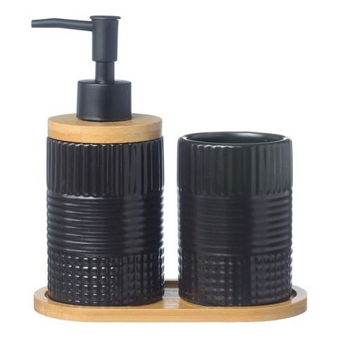 Kit Banheiro Lavabo Bambu Dispenser Líquido Escova Pia / 354