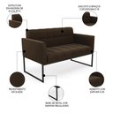 Ver imagem 3 de Sofá Namoradeira e 2 Poltronas Base Industrial Preto Ana Suede Marrom - Ibiza