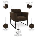 Ver imagem 5 de Sofá Namoradeira e 2 Poltronas Base Industrial Preto Ana Suede Marrom - Ibiza