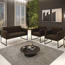 Ver imagem 2 de Sofá Namoradeira e 2 Poltronas Base Industrial Preto Ana Suede Marrom - Ibiza