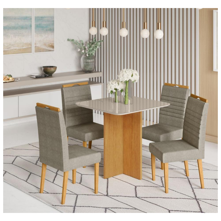 Mesa Robusta 90x90 4 Cadeiras Horizonte Jcm Cinamomo/off