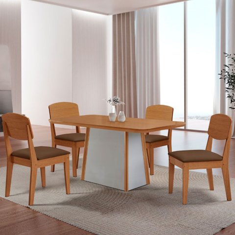 Mesa de Jantar Diane 120cm Tampo Mdf Laminado com 4 Cadeiras Copper Moderna Mobília