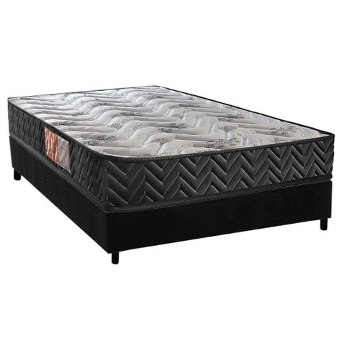 Conjunto Box Casal: Colchão Espuma Paropas D23 Pasquale Black + Base Crc Suede Black (138x188)