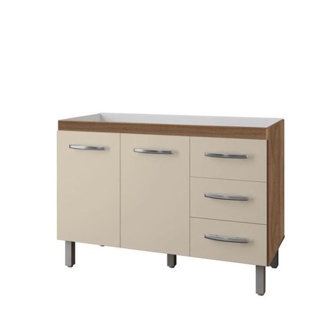 Balcão de Cozinha sem Tampo 2 Portas 3 Gavetas 120cm Bianca Savana/off White - Moblis
