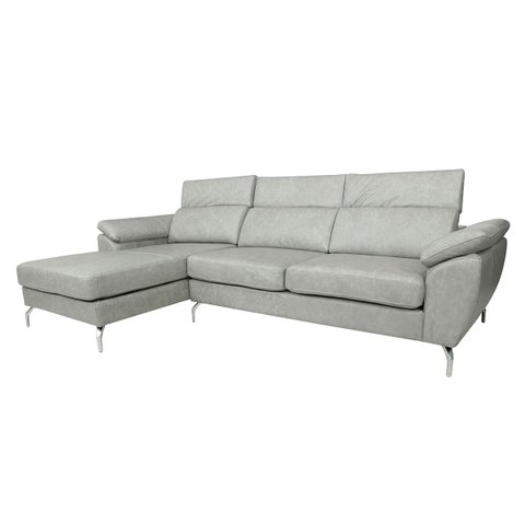 Sofá de Couro Hannover 3 Lugares com Chaise Baú Esquerda - Soft Gray
