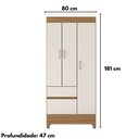 Ver imagem 2 de Guarda Roupa Solteiro Wend 3 Portas de Bater 2 Gavetas MDP Off White Demóbile 80cm