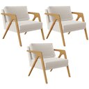 Ver imagem 1 de Kit 3 Poltronas Decorativas para Sala Estar Pietra Estrutura de Madeira L02 Linho Cru - Lyam Decor
