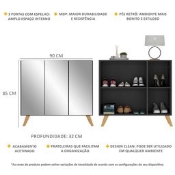 Sapateira Retrô com Espelho 3 Portas Nina Multimóveis MP6022 Preta/Natural - 3