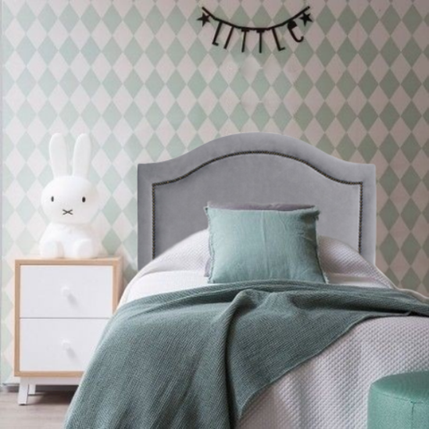 Cabeceira Solteiro Provençal Luxo Estofada Com Tachas - Veludo Cinza