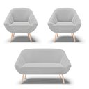 Ver imagem 1 de Kit 01 Namoradeira 02 Lugares e 02 Poltronas Giovana Suede Pés Palito Natural - D’Rossi - Cinza