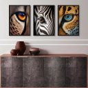 Ver imagem 1 de Kit 3 Quadros Decorativos Olhos de Animais 24x18cm - com Vidro:madeira Preta