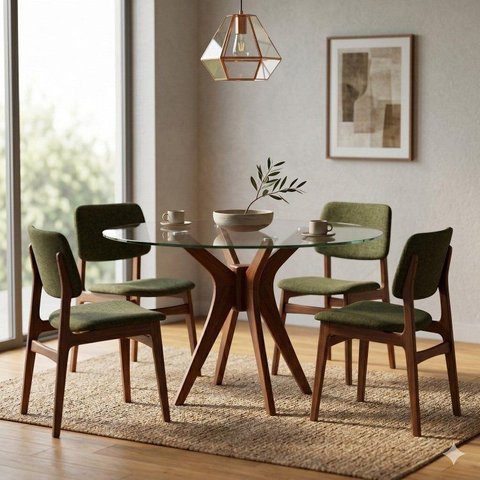 Mesa de Jantar 4 Lugares Redonda Vidro 110cm Pampa Marrom/Nozes