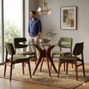 Ver imagem 4 de Mesa de Jantar 4 Lugares Redonda Vidro 110cm Pampa Marrom/Nozes