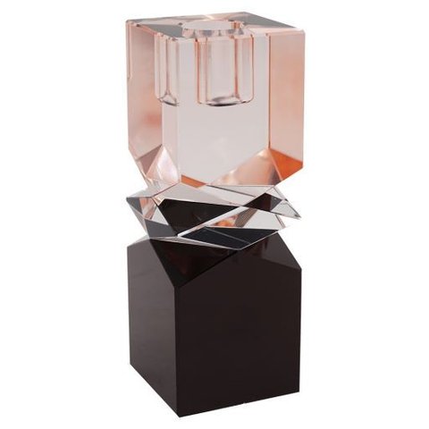 Castiçal Decorativo em Cristal Preto e Rosé 13,5x5,5 Cm