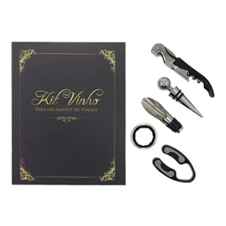 Kit Abridor Garrafa Vinho Canivete Saca Rolhas Bico Dosador Corta Lacres Anel Salva Gotas Tampa 5 Pe - 4 Kit Abridor Garrafa Vinho Canivete Saca Rolhas Bico Dosador Corta Lacres Anel Salva Gotas Tampa 5 Pe - 4