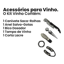 Kit Abridor Garrafa Vinho Canivete Saca Rolhas Bico Dosador Corta Lacres Anel Salva Gotas Tampa 5 Pe - 3 Kit Abridor Garrafa Vinho Canivete Saca Rolhas Bico Dosador Corta Lacres Anel Salva Gotas Tampa 5 Pe - 3