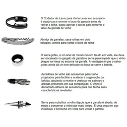 Kit Abridor Garrafa Vinho Canivete Saca Rolhas Bico Dosador Corta Lacres Anel Salva Gotas Tampa 5 Pe - 6 Kit Abridor Garrafa Vinho Canivete Saca Rolhas Bico Dosador Corta Lacres Anel Salva Gotas Tampa 5 Pe - 6