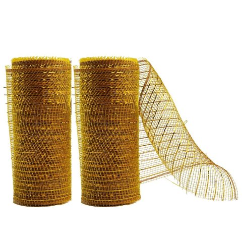 Kit 2 Telas Decorativa Fita Malha Tule Dourado Natal 15cm X 5 Metros - Magizi