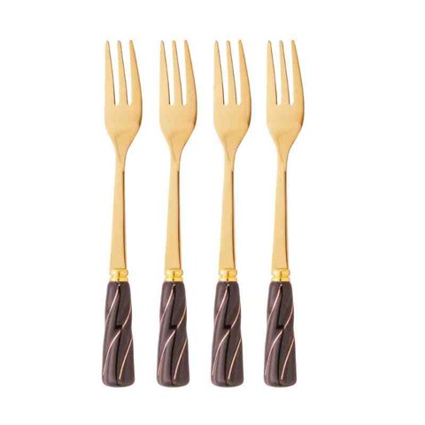 Conj. 4 Garfos Inox Dourado com Cabo Cerâmico Preto Wolff