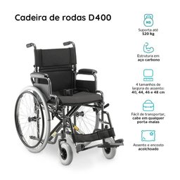 Cadeira de Rodas Dobrável Dellamed em Aço até 120kg D400 T48 6608 - 8