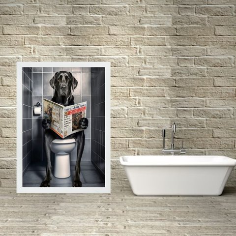 Quadro Divertido para Banheiro Labrador Preto 45x34cm:moldura Branca