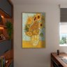 Quadro Decorativo Tela Canvas Abstrato Doze Girassóis Numa Jarra - Van Gogh com Moldura Dourada - 12 - 3