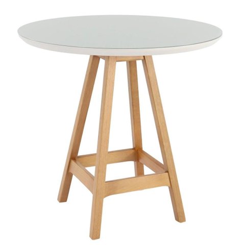 Mesa Jantar Redonda Paixões Nacional Móveis 80cm (larg) Base Madeira Amêndoa Tampo Vidro Cor Branco