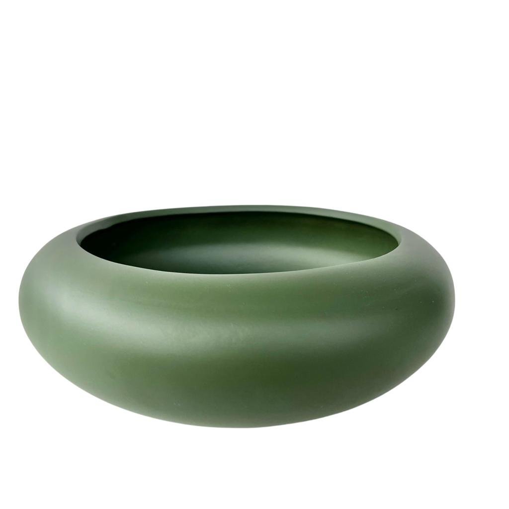 Vaso Cachepot Verde Oliva Ikebana Bacia Enfeite de Mesa