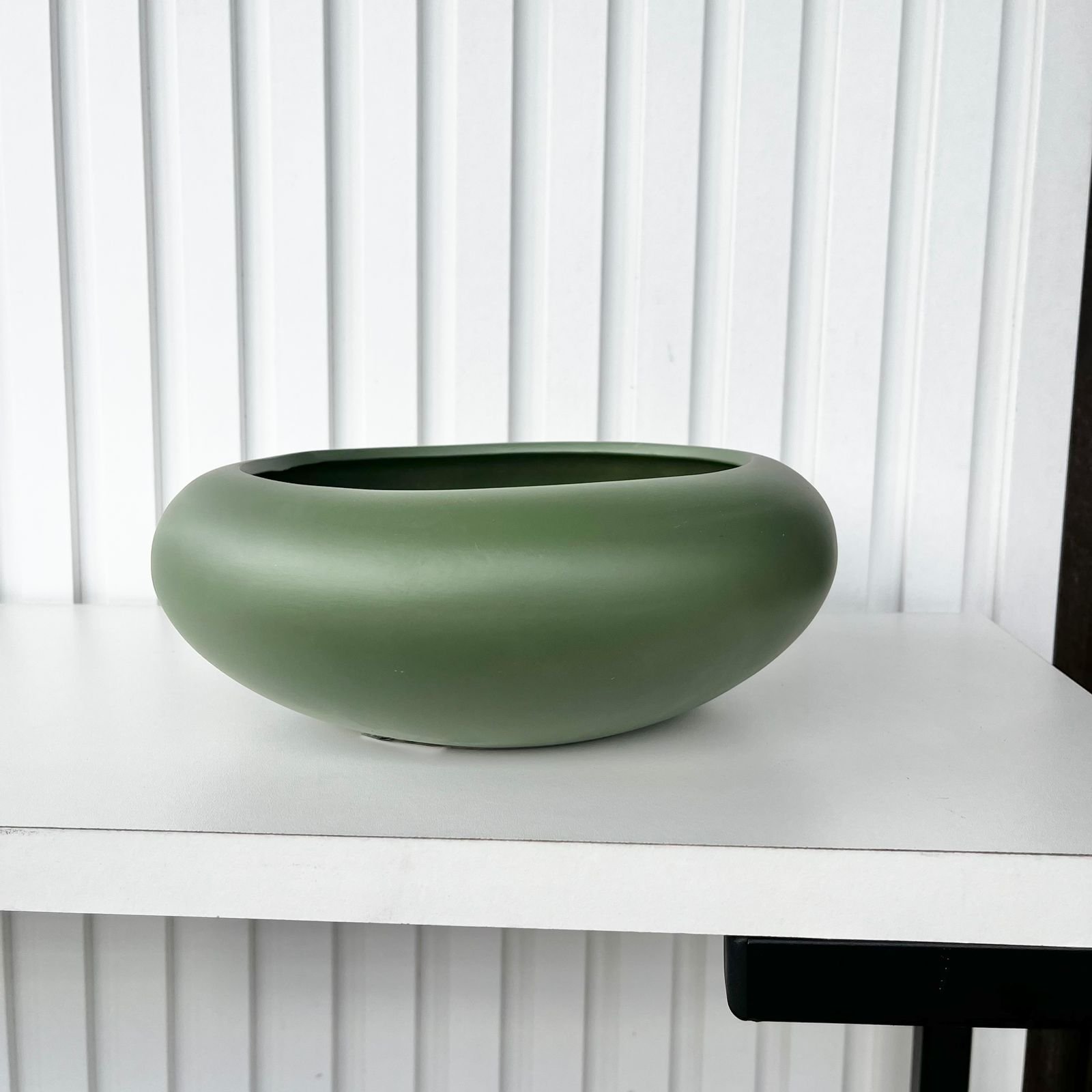 Vaso Cachepot Verde Oliva Ikebana Bacia Enfeite de Mesa - 2