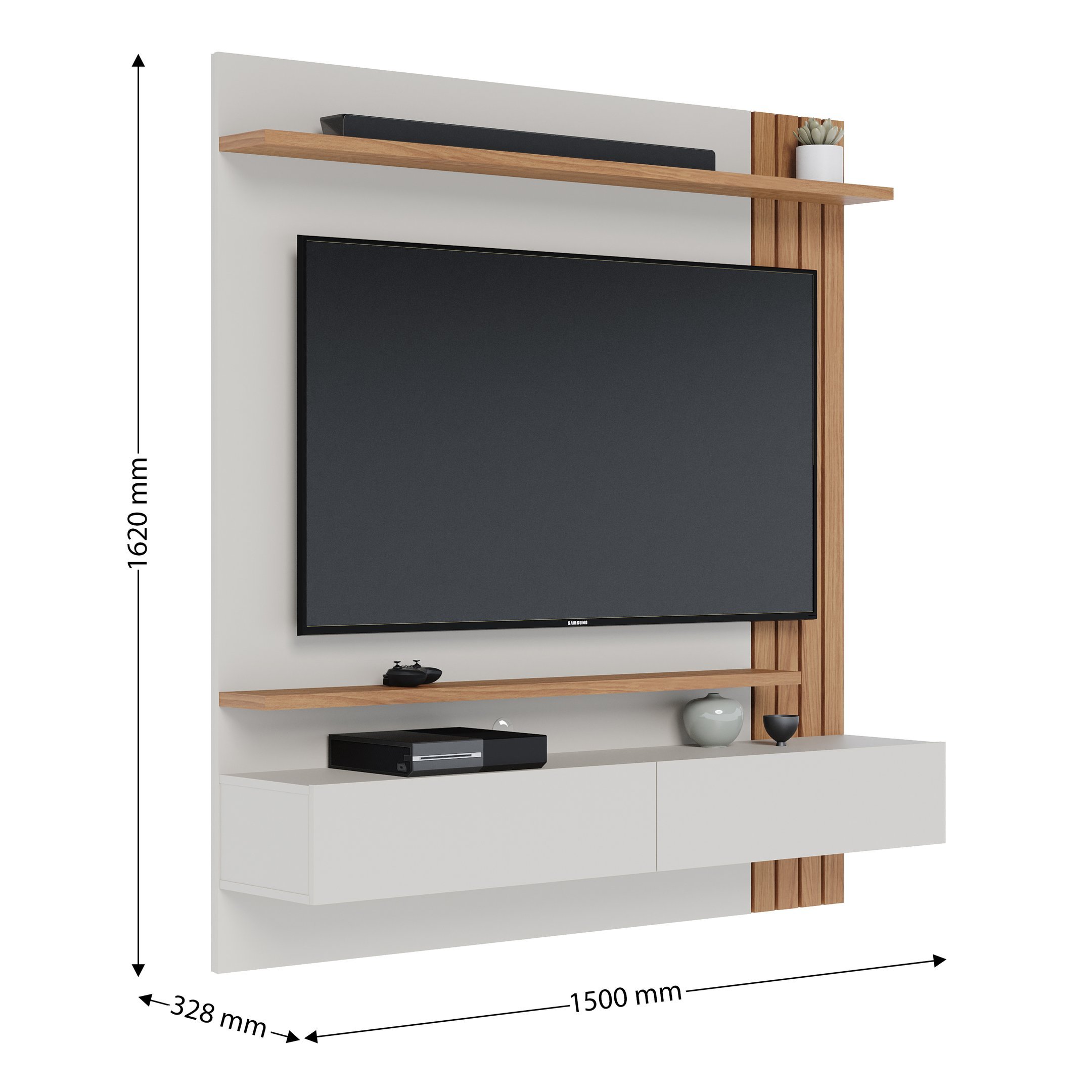 Home Suspenso Juriti 1.5 Ripado para TV até 65” Off White Matte/Freijó - Colibri - 2