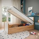 Ver imagem 1 de Cama Solteiro Bau em Madeira Maciça Flow Branco/Marrom Pine