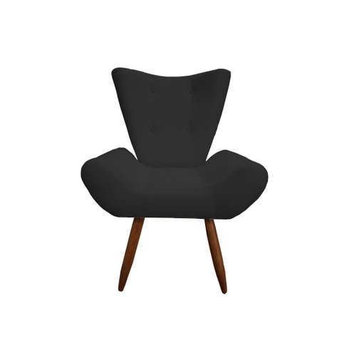 Poltrona Decorativa Emilia Suede Preto Pés Madeira Ms Decor