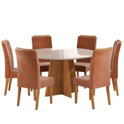 Mesa de Jantar Redonda Julieta com 6 Cadeiras Fran Mel/off White/terracota - Casa Giulia - 2