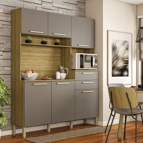 Cozinha Pietra 6 Portas 2 Gavetas MDF-MDP Freijó Gris Kit'S Paraná