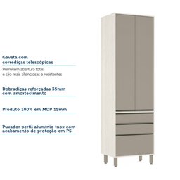 Paneleiro de Cozinha 70 Cm 2 Portas 3 Gavetas Linea Luciane Móveis - 6