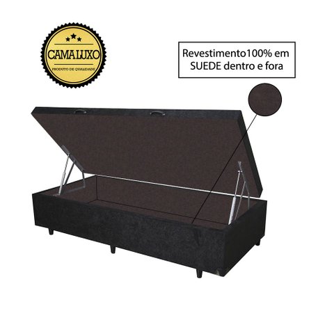 Base Box Baú Solteirão Luxo Blindado AColchoes Suede Preto 49x96x203