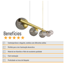 Lustre Pendente Figo Ouro - 5 Globos Esfera de Vidro Fumê - 7