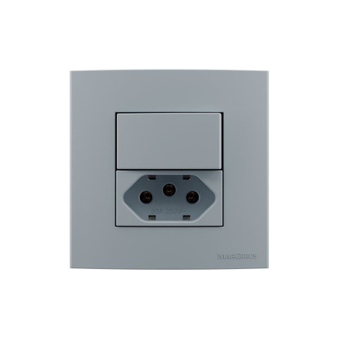 Placa para Móveis 80x80 com Interruptor Simples 10a e Tomada 2p+t 20a Margirius Sleek Colors Cinza